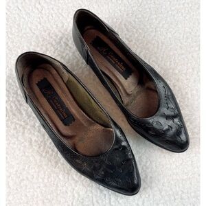 (VTG) CENTRALINA • Black Genuine Leather Pointed Toe Kitten Heels